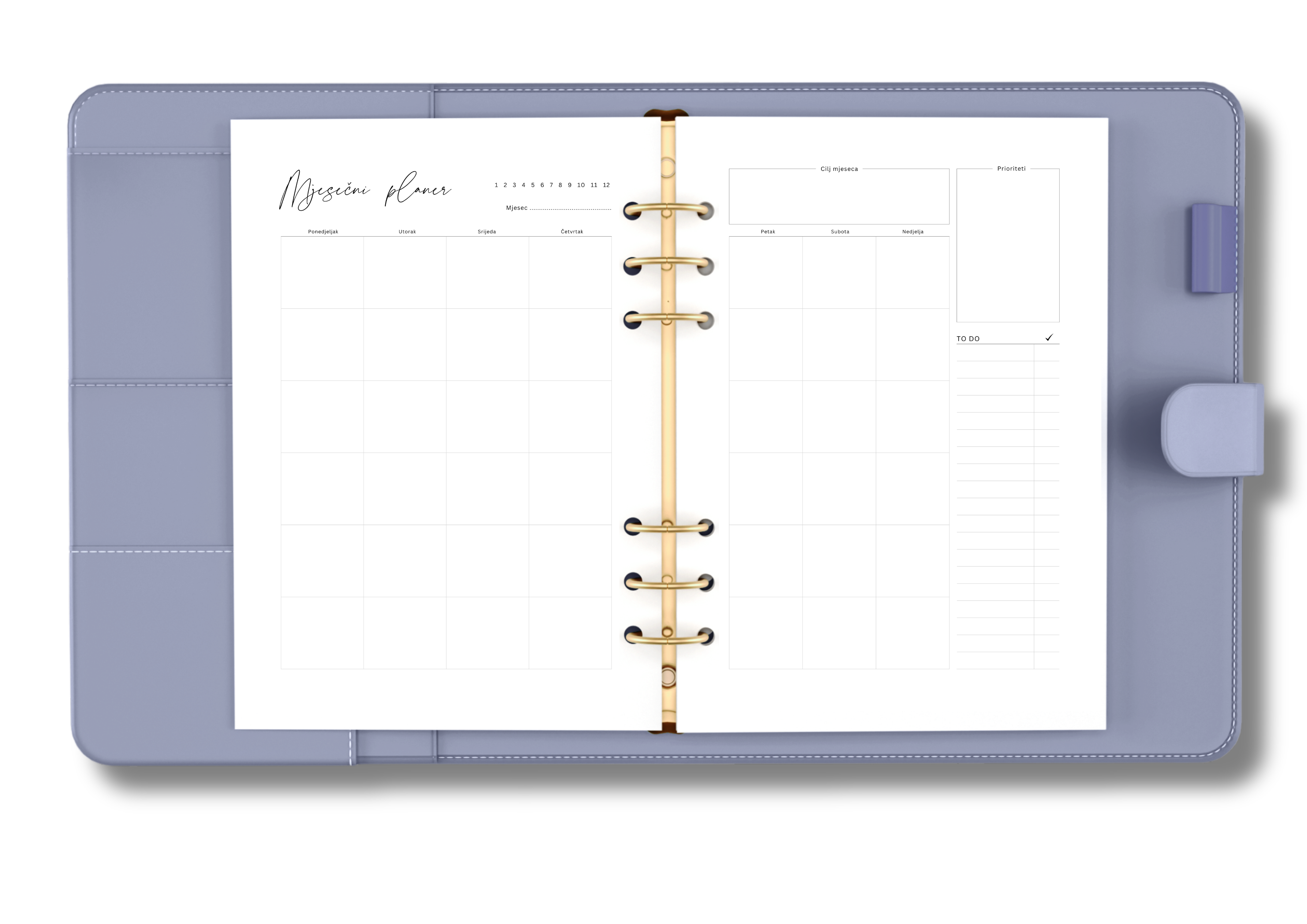 Undated Monthly Planner on Two Pages