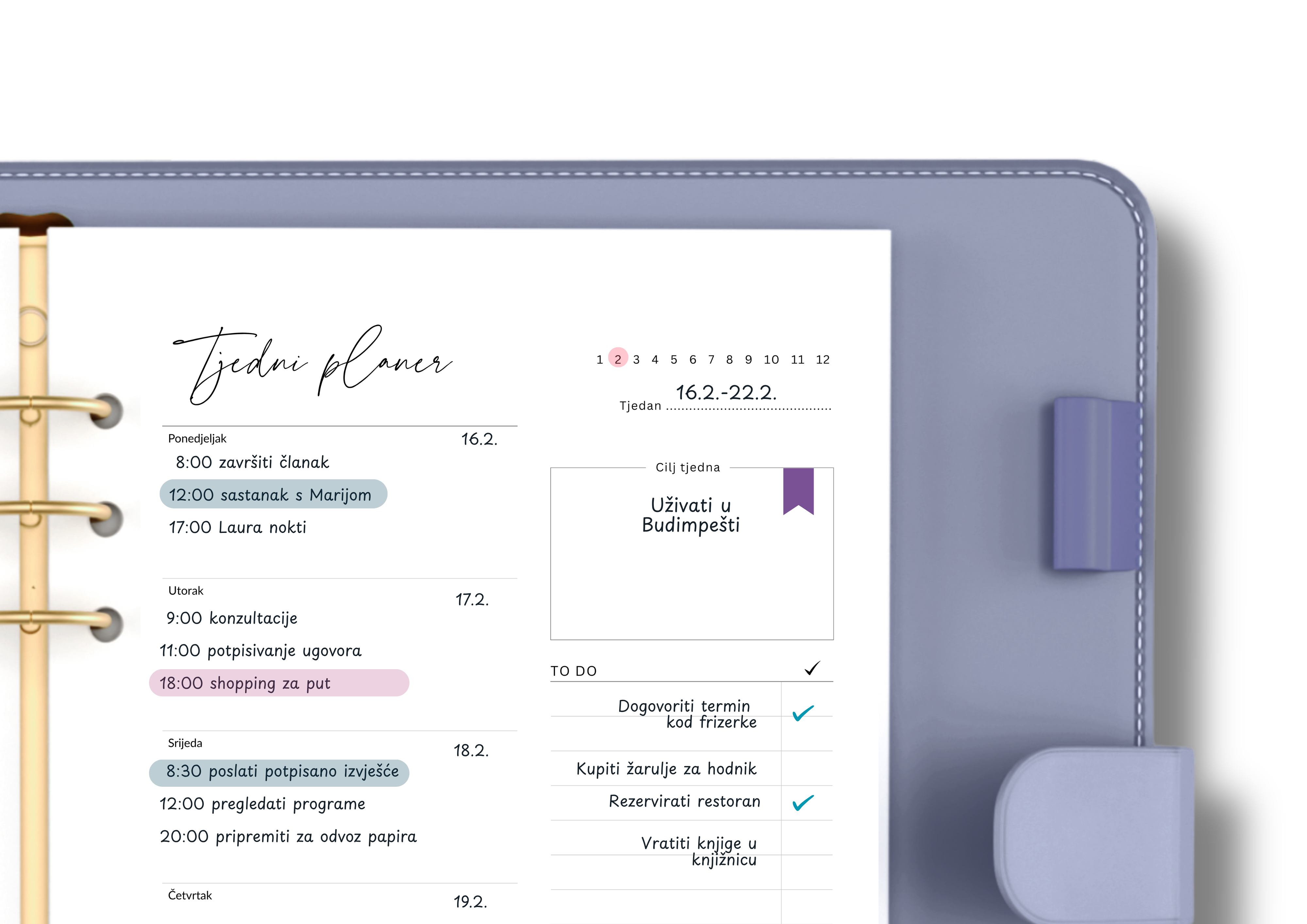 Undated Weekly Planner on One Page