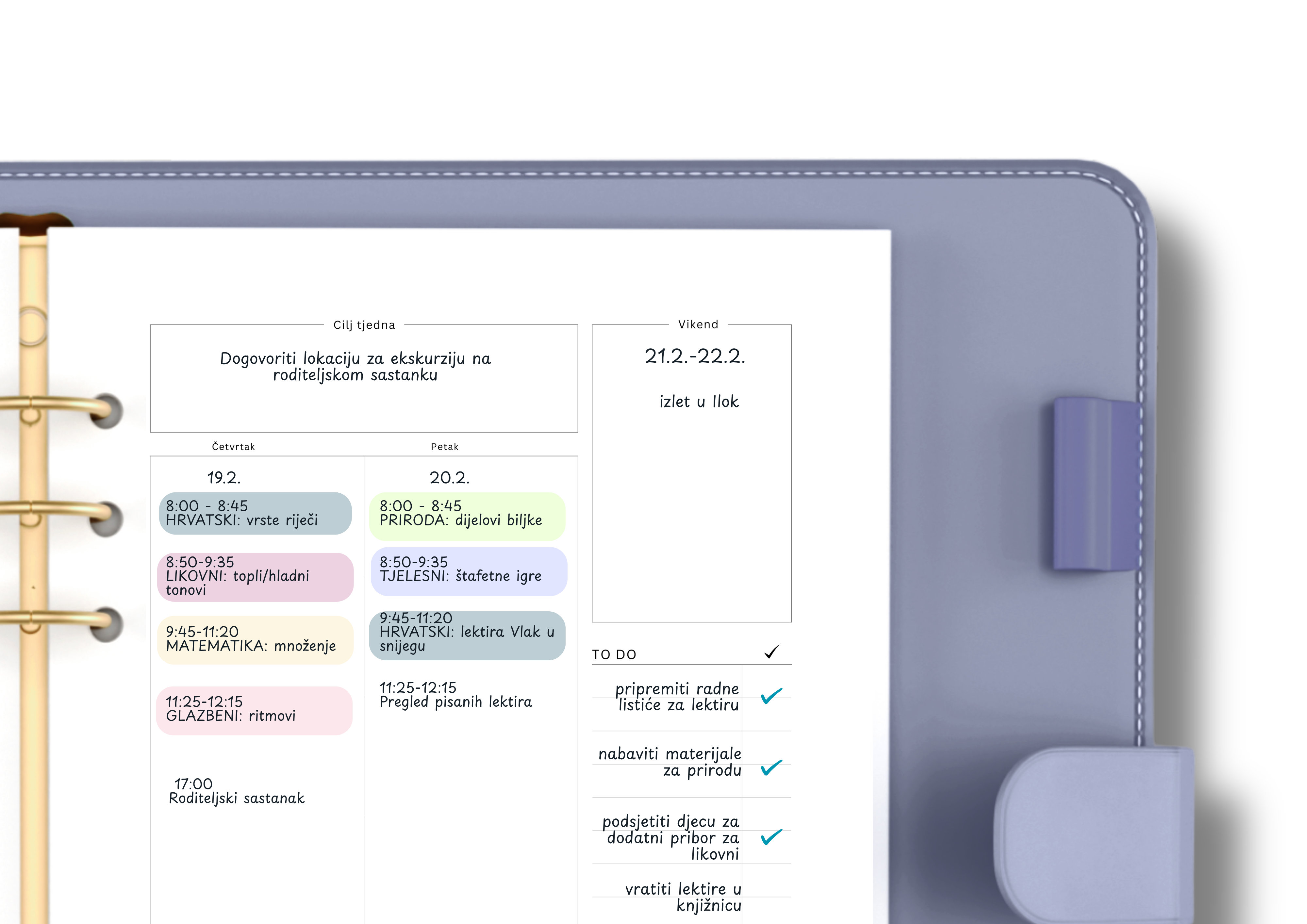 Undated Weekly Planner on Two Pages
