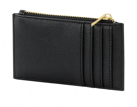 Card holder saffiano leather with zip | Black/Gold