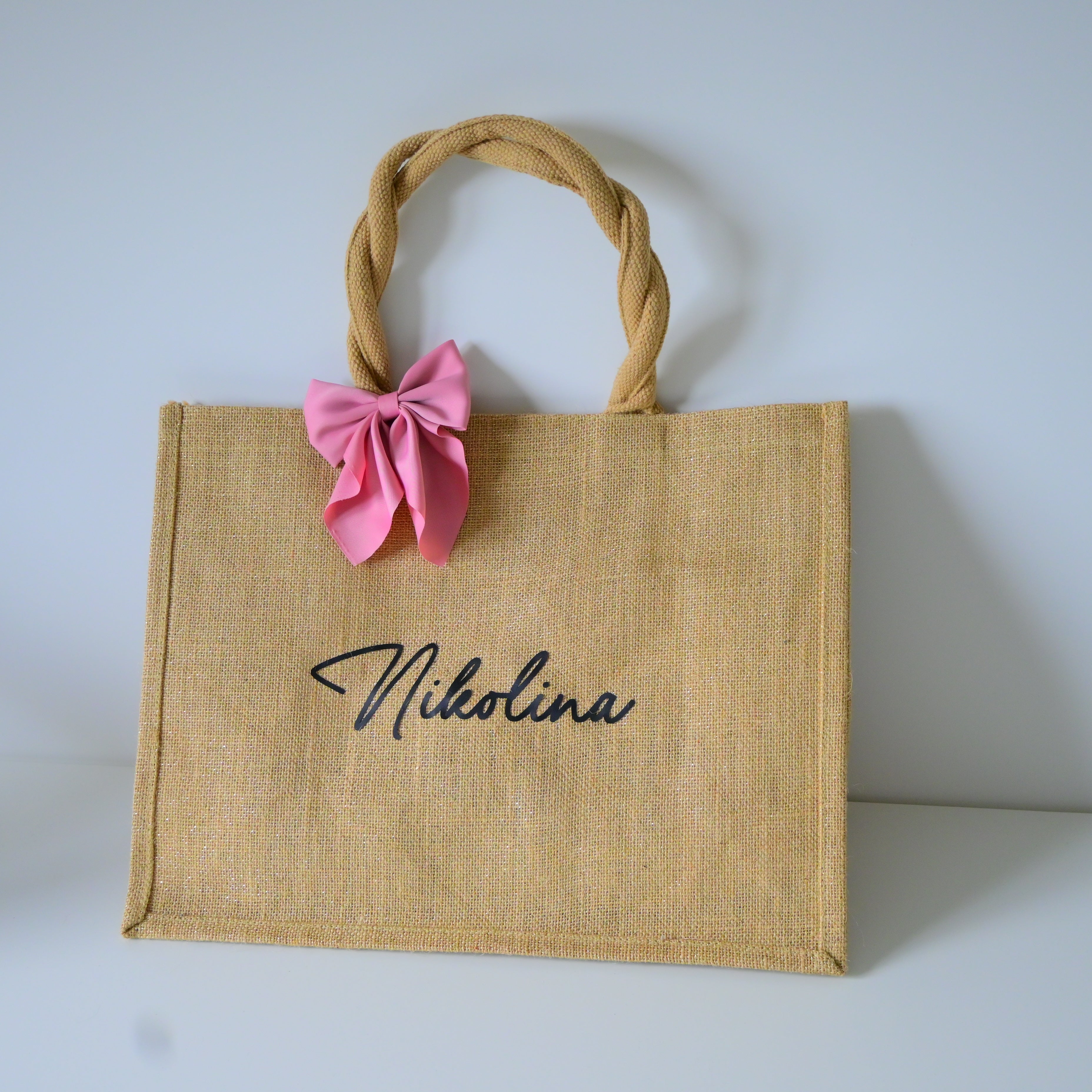 Jute BOW Shimmer Tote MAXI Bag | Natural Handles
