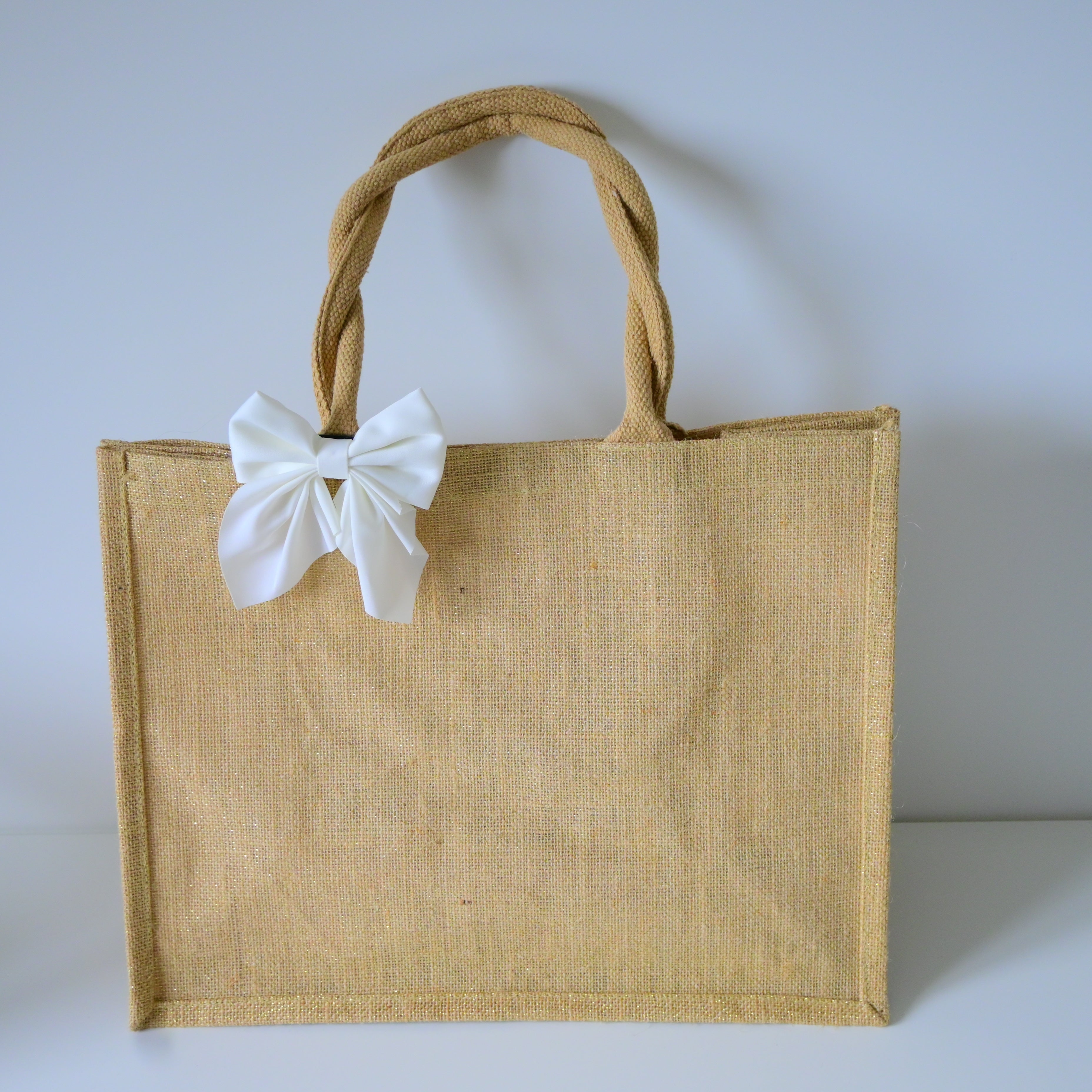 Jute BOW Shimmer Tote MAXI Bag | Natural Handles