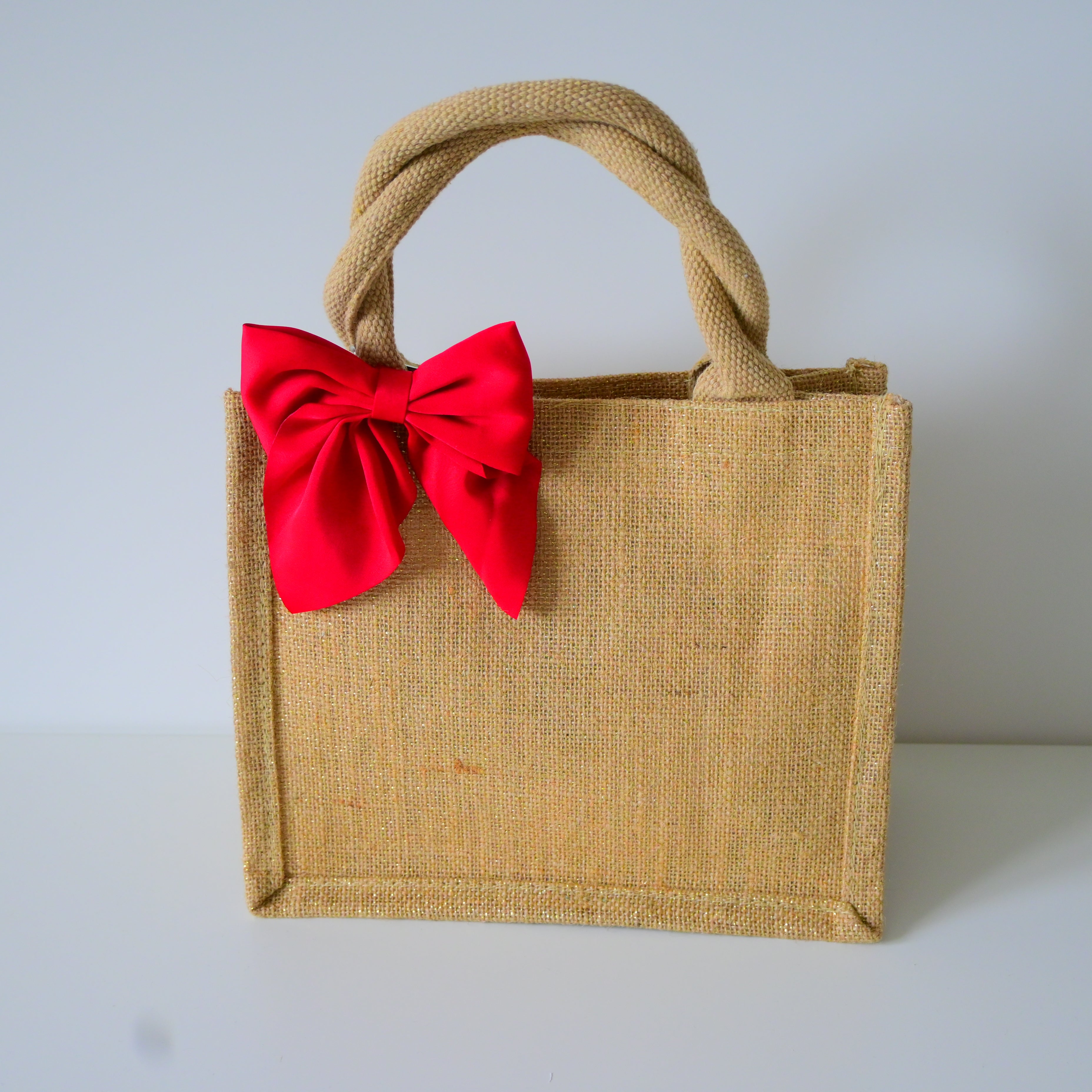 Jute BOW Shimmer Tote MINI Bag | Natural Handles